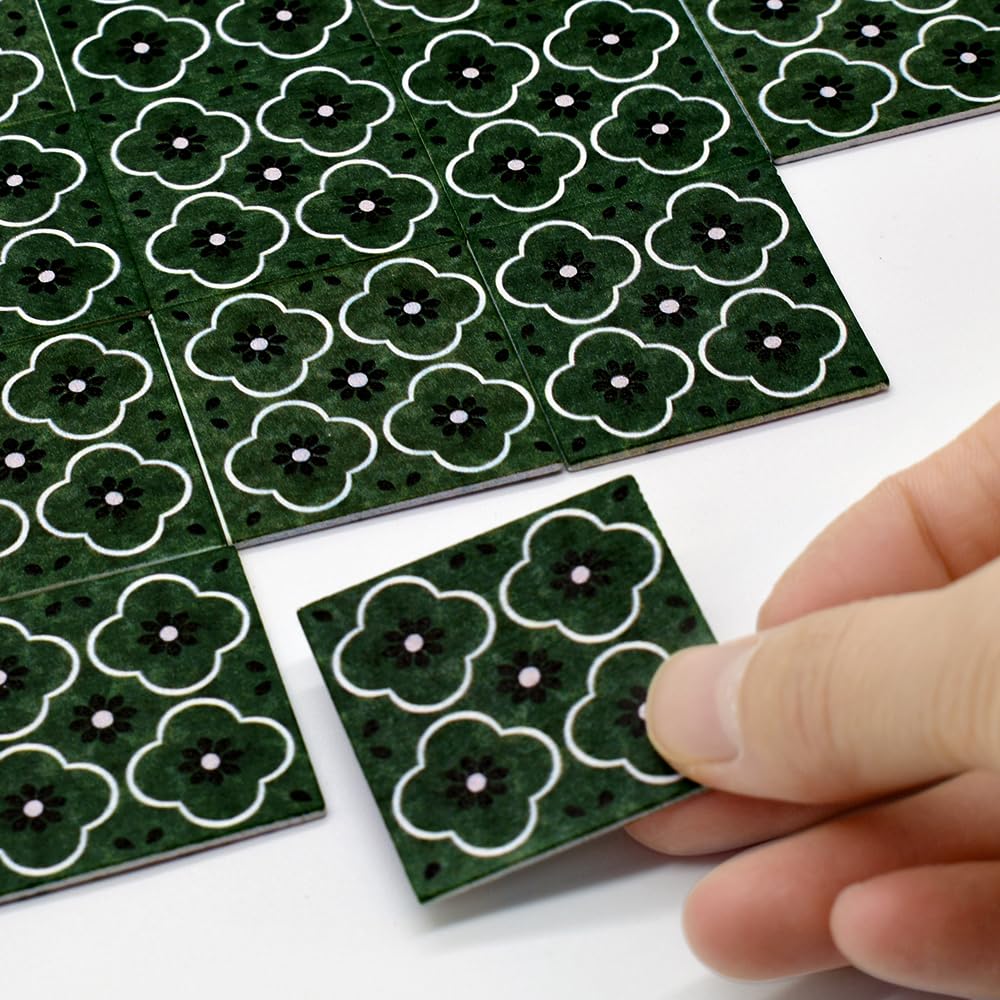 iLAND Double-Sided Dollhouse Floor Tiles - 30pc, French Green Floral & Terrazzo, 1:12-1:6 Scale