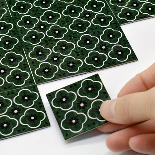 iLAND Double-Sided Dollhouse Floor Tiles - 30pc, French Green Floral & Terrazzo, 1:12-1:6 Scale