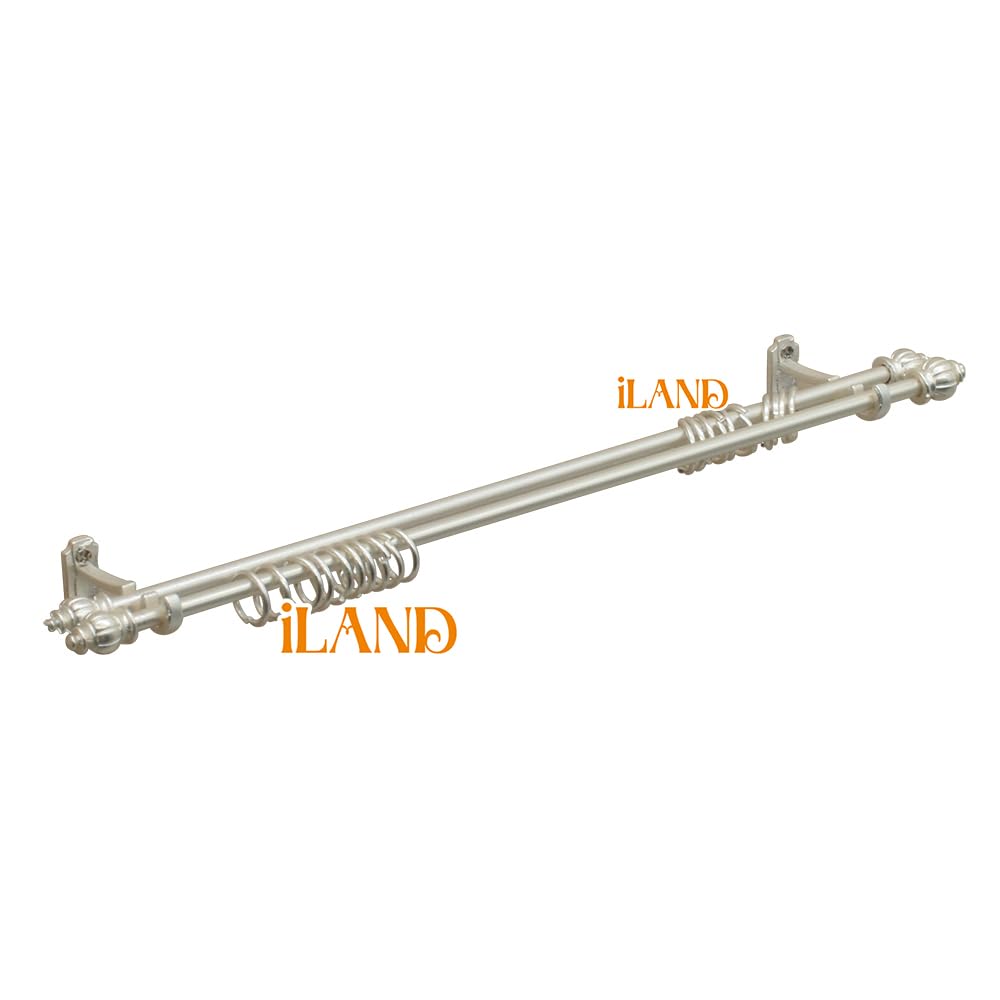iLAND Miniature Curtain Double Rods 2 Sets – 1:12 Scale Dollhouse Window Décor with Rings & Brackets, Victorian White
