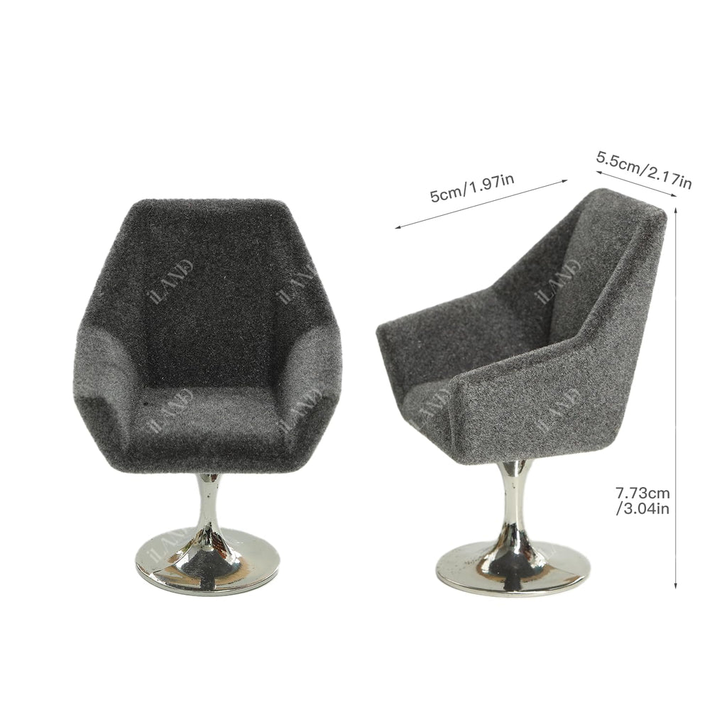 iLAND Miniature Swivel Chair & Faux Fur Carpet Set for 1:12 Dollhouse Living Room (Grey)