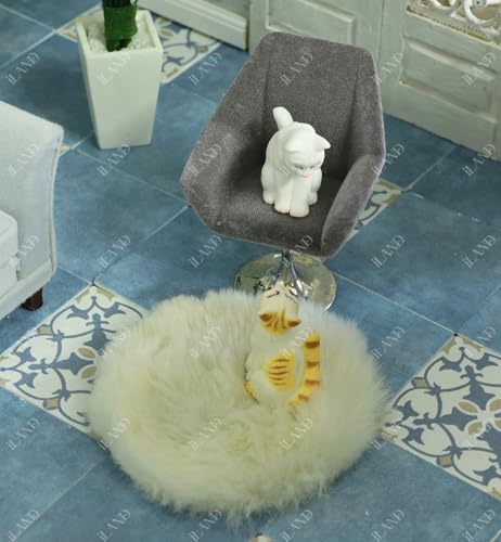 iLAND Miniature Swivel Chair & Faux Fur Carpet Set for 1:12 Dollhouse Living Room (Grey)