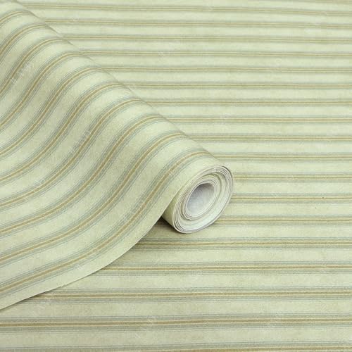 iLAND Striped Green-Yellow Dollhouse Wallpaper – 1:12 Scale Fabric Décor (39x15.7 inches)