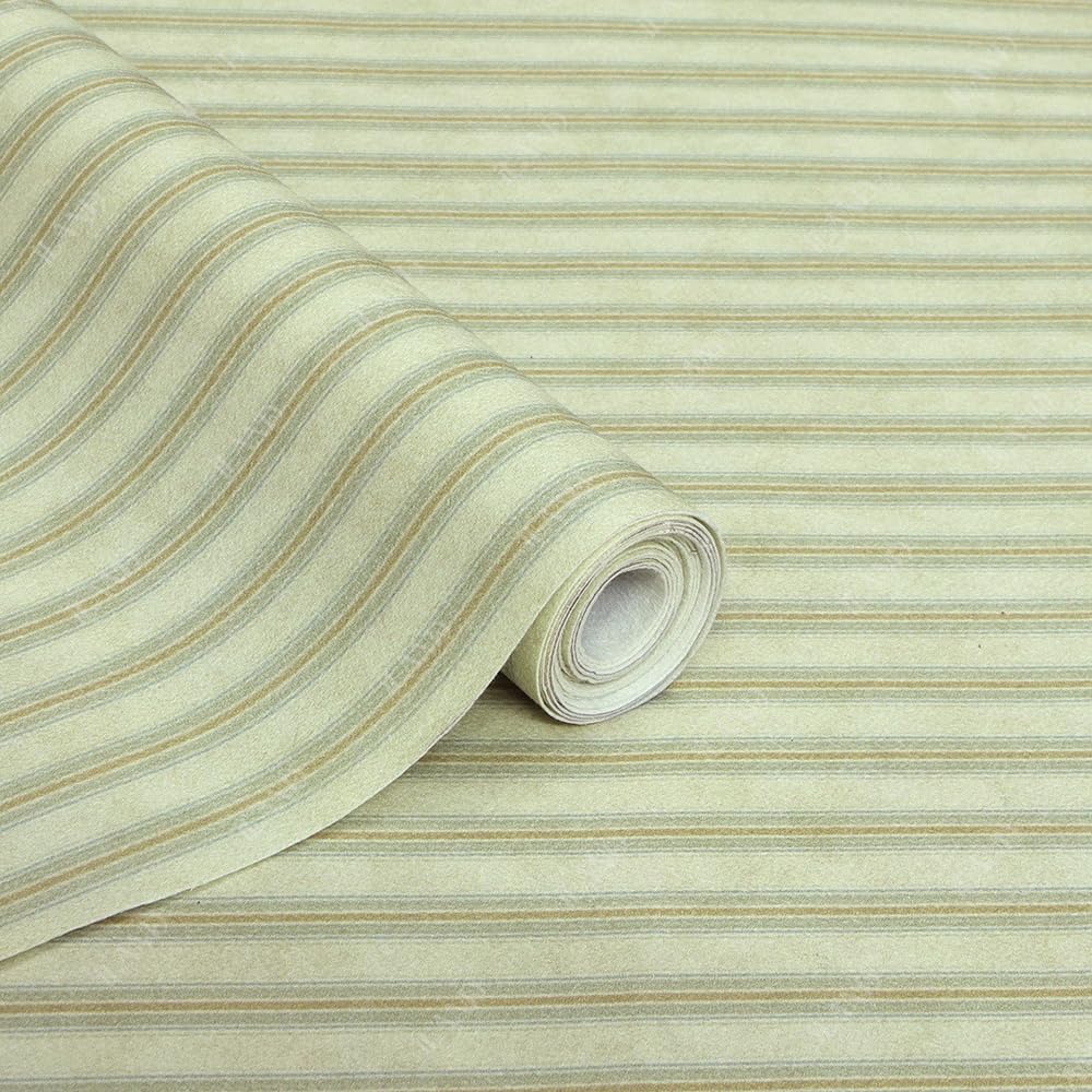 iLAND Striped Green-Yellow Dollhouse Wallpaper – 1:12 Scale Fabric Décor (39x15.7 inches)