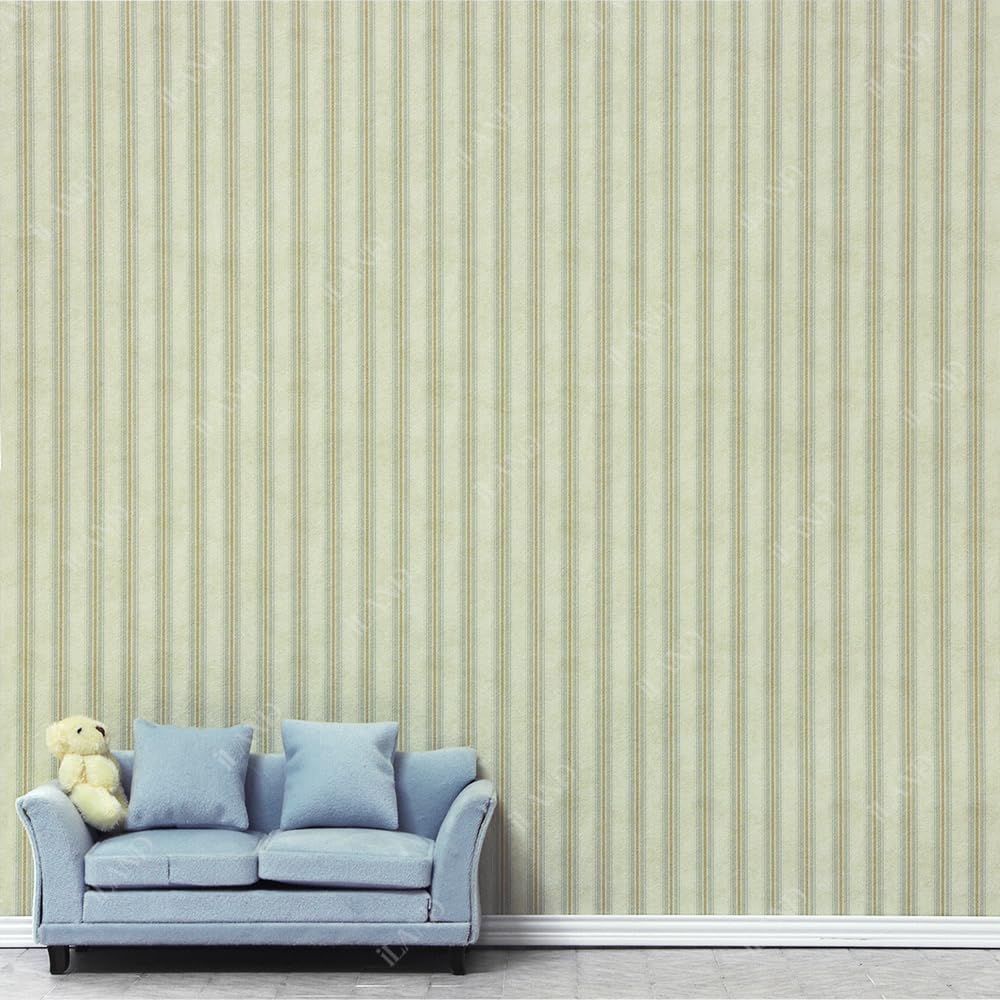 iLAND Striped Green-Yellow Dollhouse Wallpaper – 1:12 Scale Fabric Décor (39x15.7 inches)