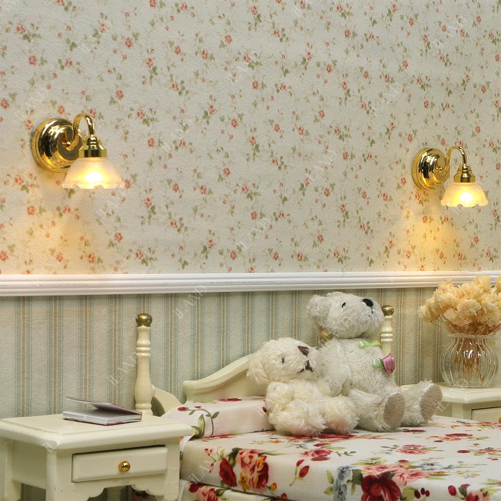 iLAND Striped Green-Yellow Dollhouse Wallpaper – 1:12 Scale Fabric Décor (39x15.7 inches)