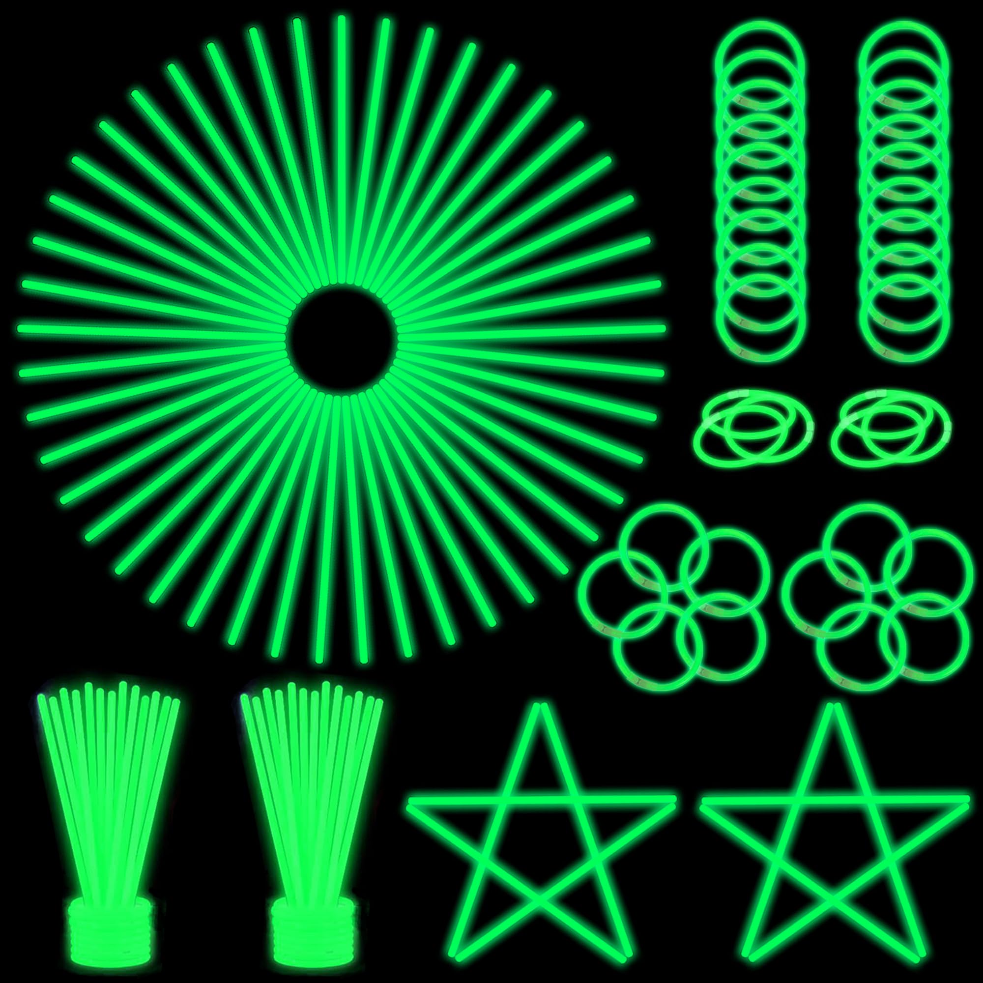 ILHSTY 100 Pack Glow Sticks – 8 Inch Green Glow Necklaces & Bracelets Bulk Party Favors