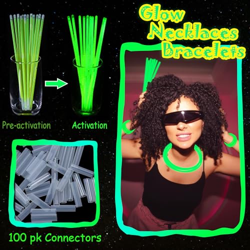 ILHSTY 100 Pack Glow Sticks – 8 Inch Green Glow Necklaces & Bracelets Bulk Party Favors