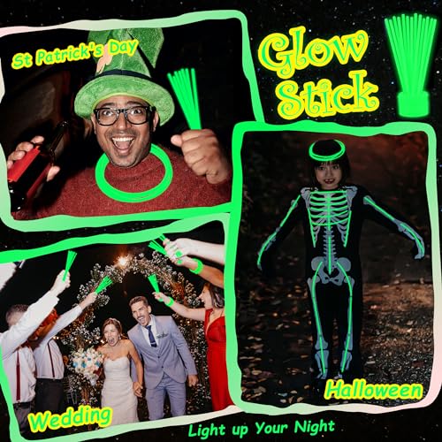 ILHSTY 100 Pack Glow Sticks – 8 Inch Green Glow Necklaces & Bracelets Bulk Party Favors