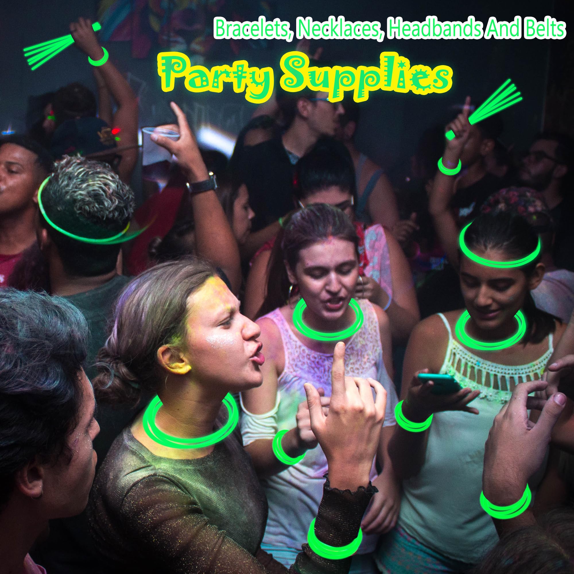 ILHSTY 100 Pack Glow Sticks – 8 Inch Green Glow Necklaces & Bracelets Bulk Party Favors