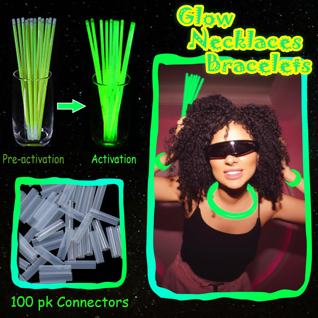 ILHSTY 100 Pack Glow Sticks – 8 Inch Green Glow Necklaces & Bracelets Bulk Party Favors