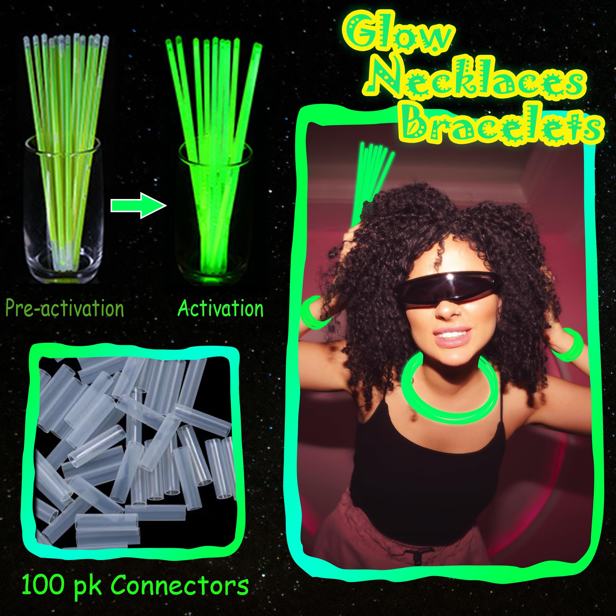 ILHSTY 100 Pack Glow Sticks – 8 Inch Green Glow Necklaces & Bracelets Bulk Party Favors