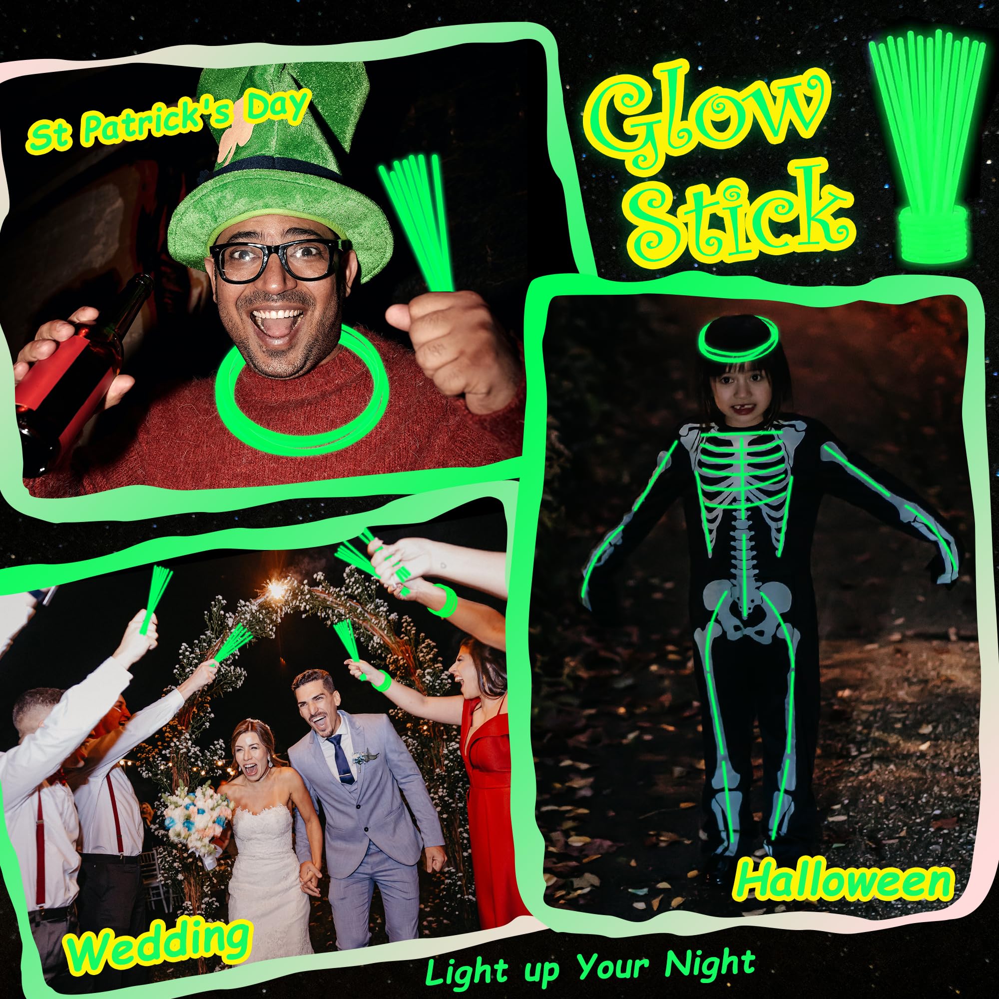 ILHSTY 100 Pack Glow Sticks – 8 Inch Green Glow Necklaces & Bracelets Bulk Party Favors