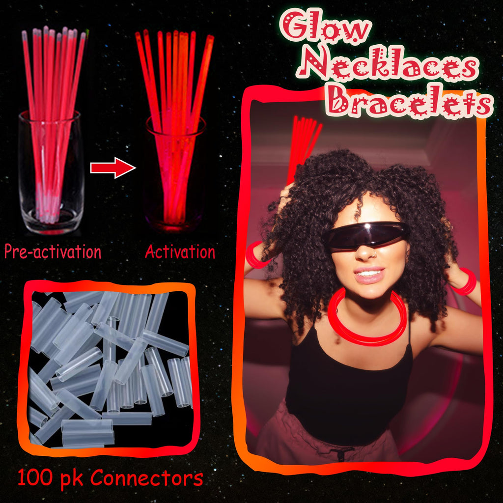 ILHSTY 100-Pack Red Glow Sticks (8") – Bulk Party Favors with Connectors
