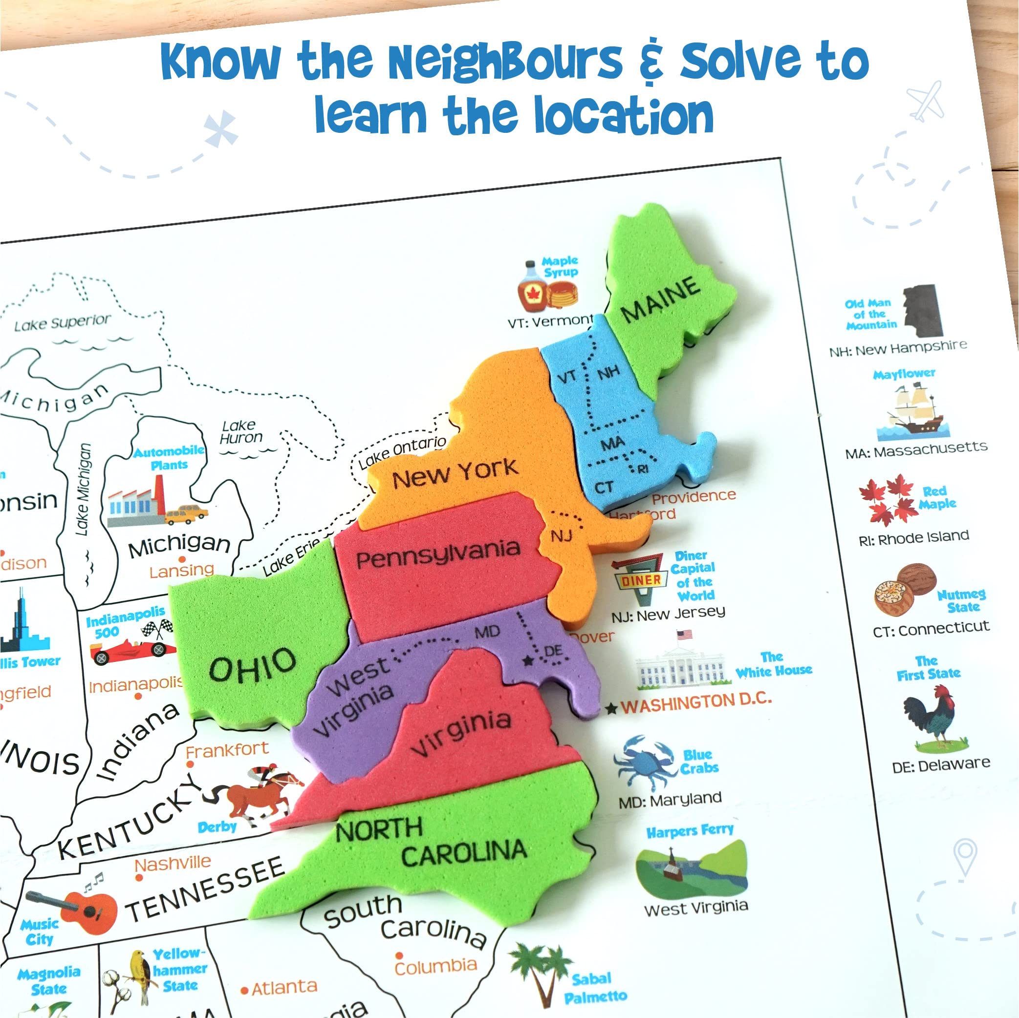 Imagimake Mapology United States Puzzle – 44 State-Shaped Pieces, 50+ Facts, Bonus Pentagon Model