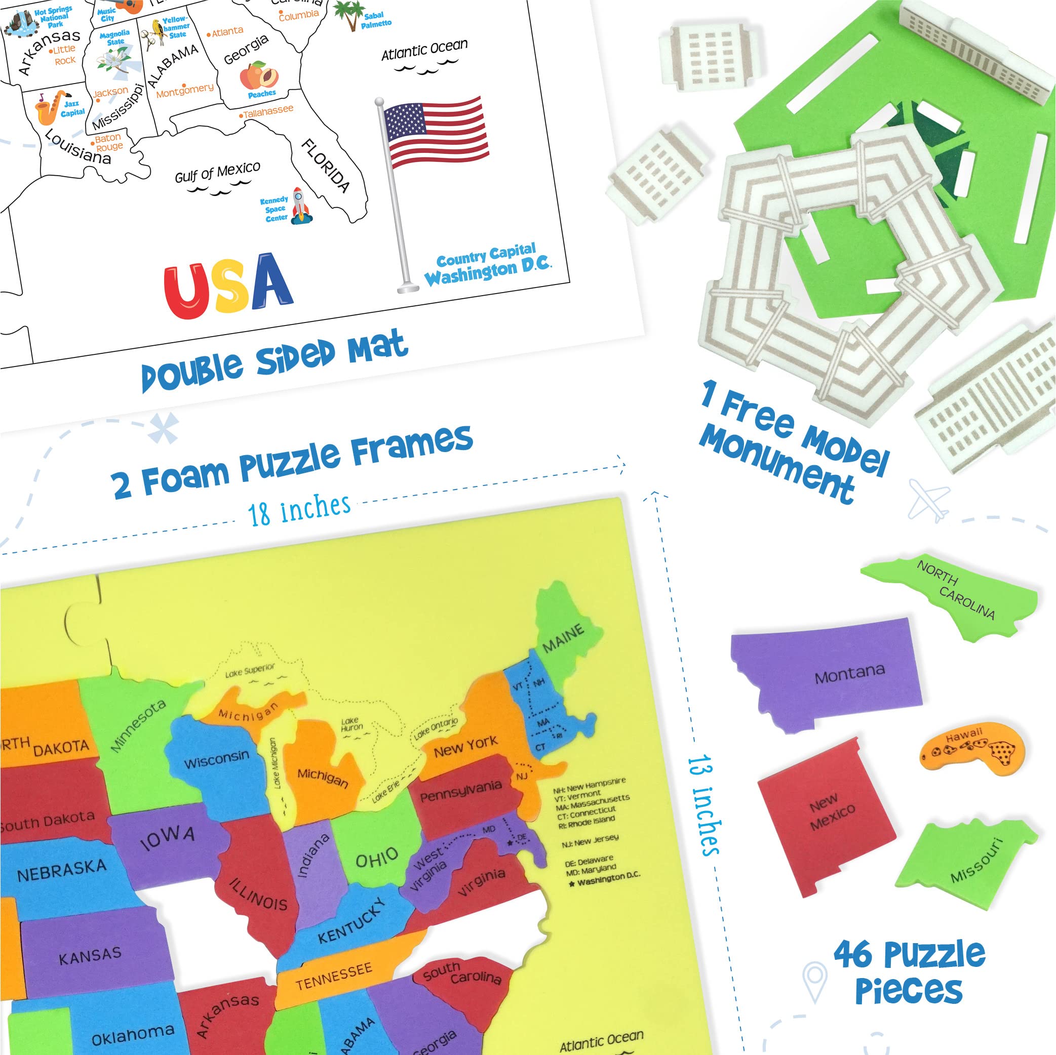Imagimake Mapology United States Puzzle – 44 State-Shaped Pieces, 50+ Facts, Bonus Pentagon Model