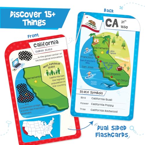Imagimake Mapology USA Flash Cards: 52 Cards + Super Swiper – Learn US States, Capitals & Flags | Ages 8-12