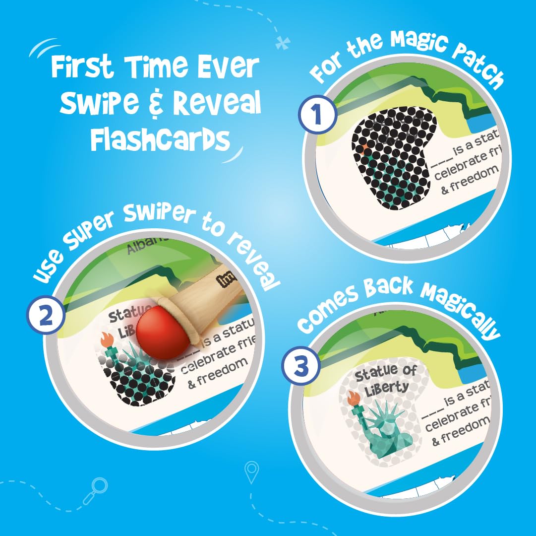Imagimake Mapology USA Flash Cards: 52 Cards + Super Swiper – Learn US States, Capitals & Flags | Ages 8-12