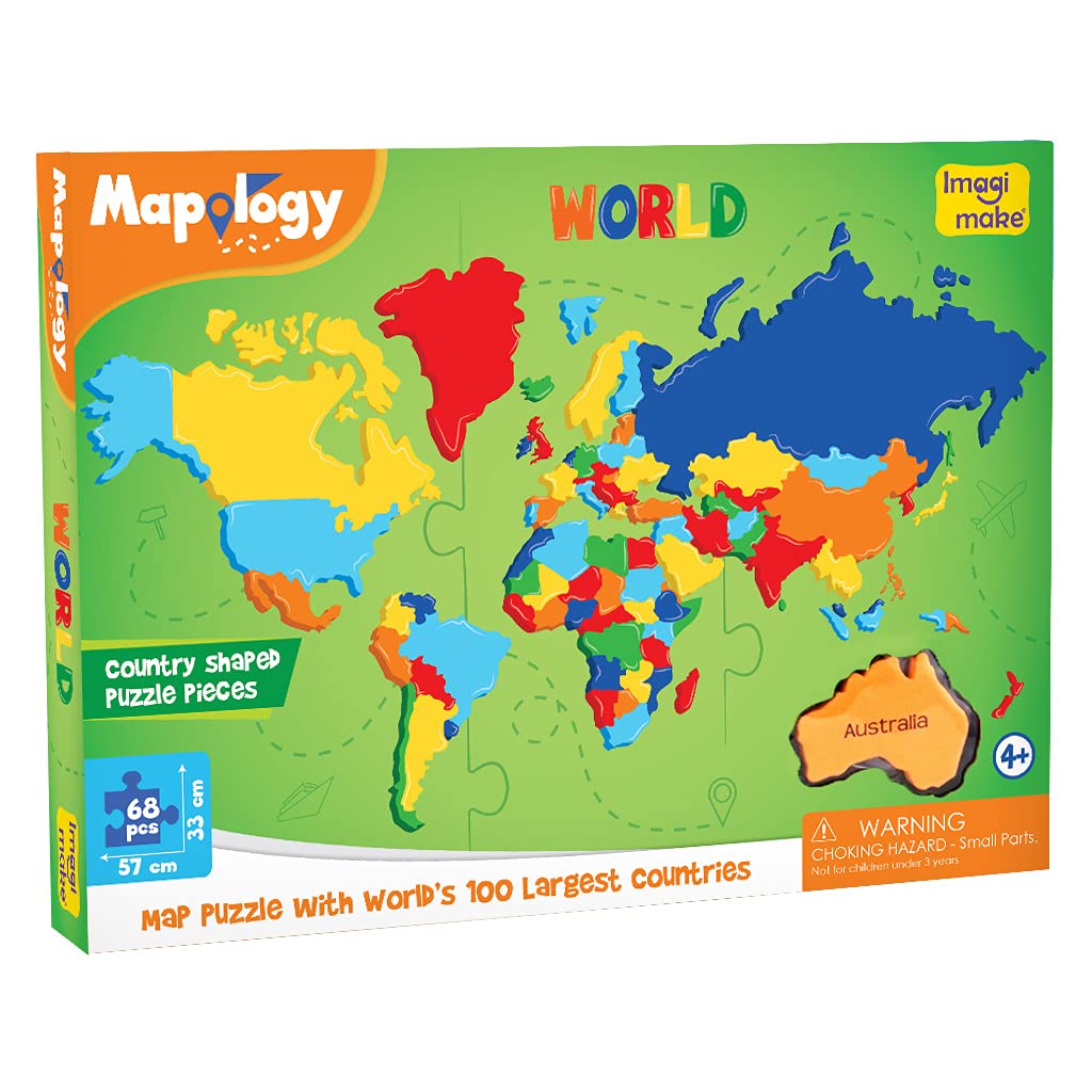 Imagimake Mapology World Map Puzzle – 65 Country Pieces for Kids 4+