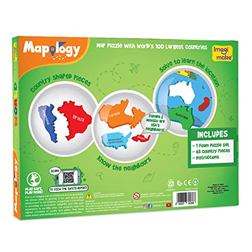 Imagimake Mapology World Map Puzzle – 65 Country Pieces for Kids 4+