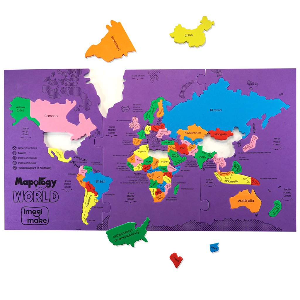 Imagimake Mapology World Map Puzzle – 65 Country Pieces for Kids 4+