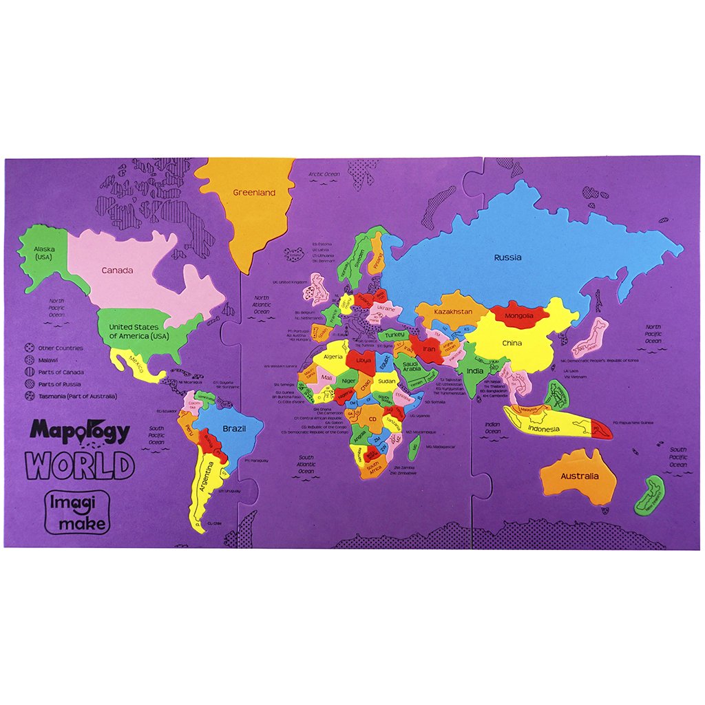 Imagimake Mapology World Map Puzzle – 65 Country Pieces for Kids 4+