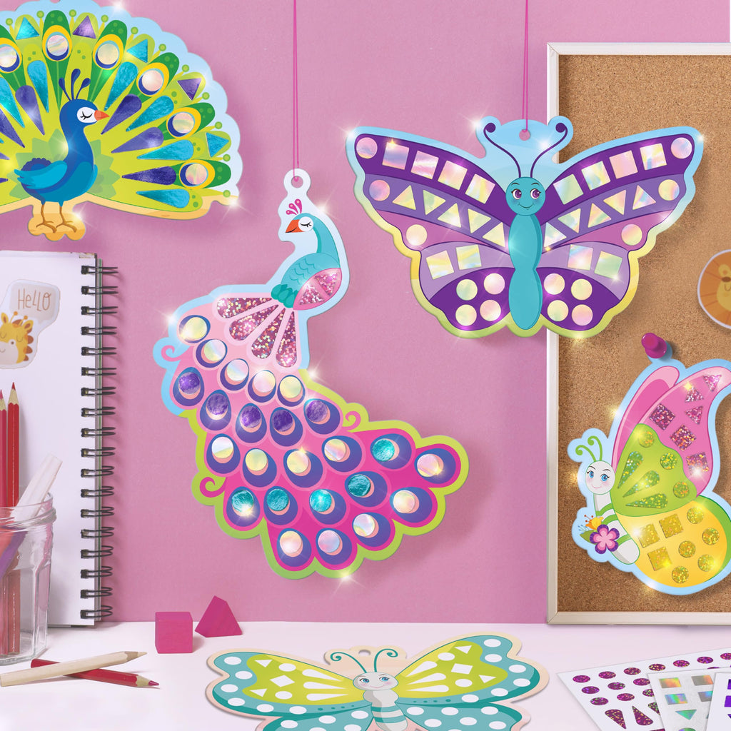 Imagimake Mirror Mosaic Butterfly & Peacock – 450+ Stickers, 5 Templates, Mess-Free Craft for Ages 3-7