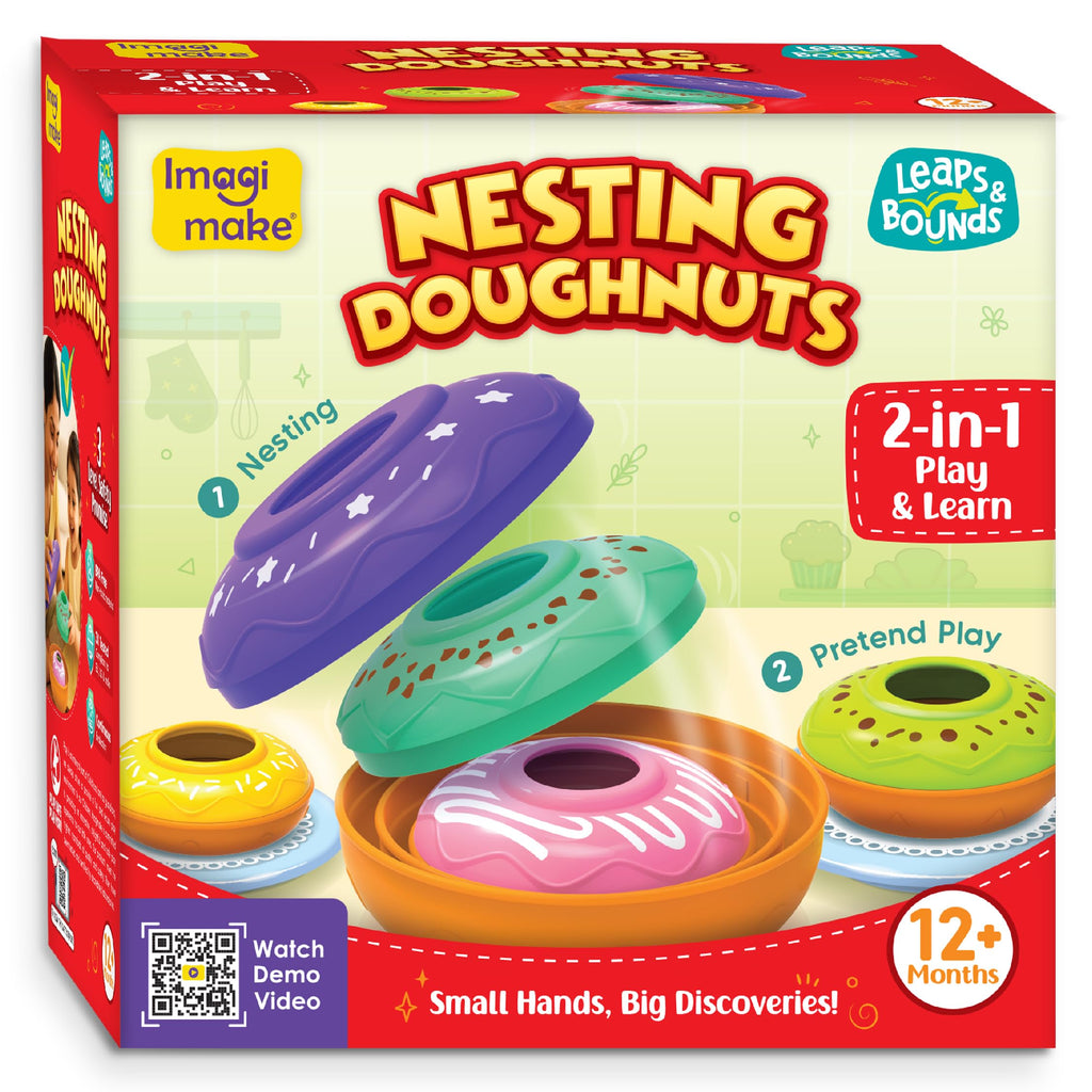 Imagimake Nesting Doughnuts - 5 Stacking Toddler Pots for Pretend Play & Learning - 12+ Months