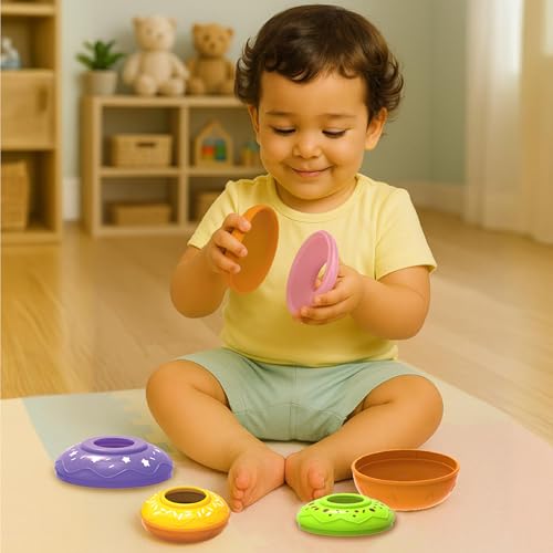 Imagimake Nesting Doughnuts - 5 Stacking Toddler Pots for Pretend Play & Learning - 12+ Months