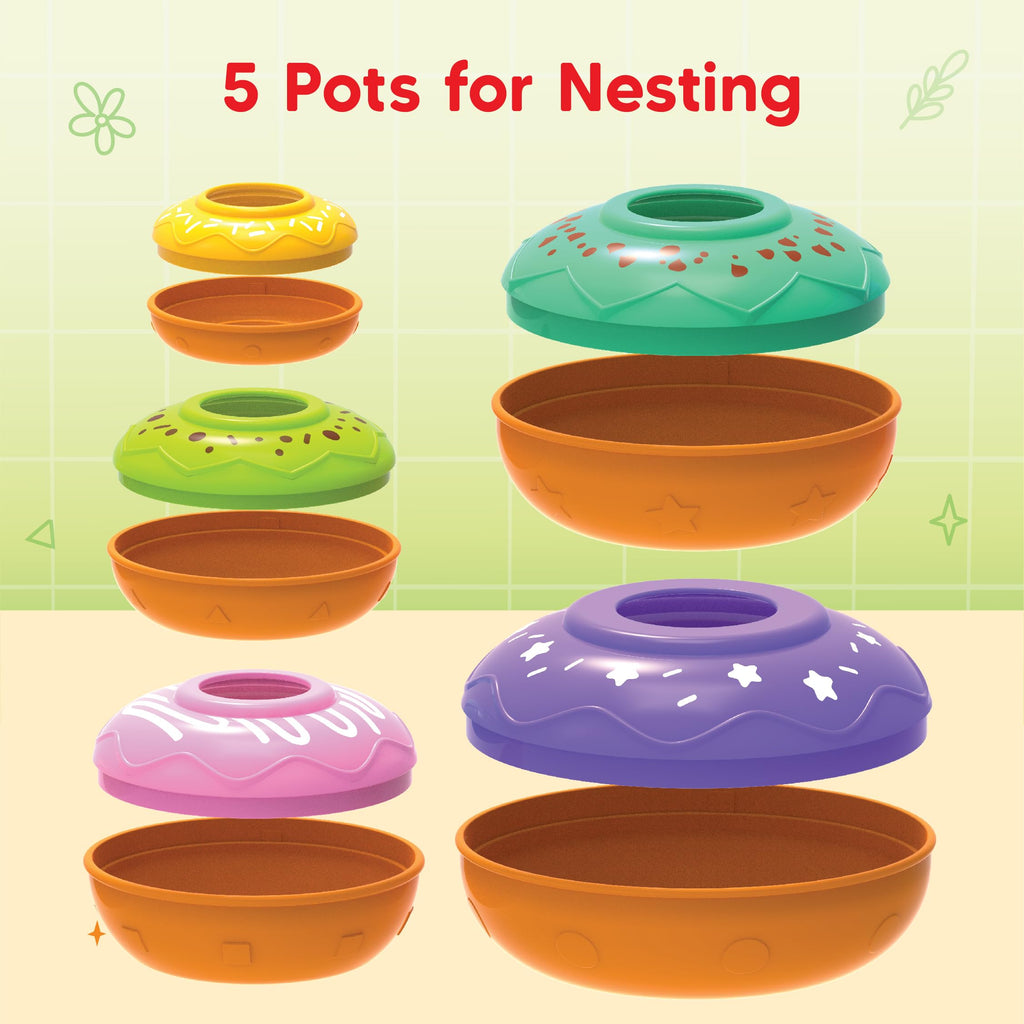 Imagimake Nesting Doughnuts - 5 Stacking Toddler Pots for Pretend Play & Learning - 12+ Months