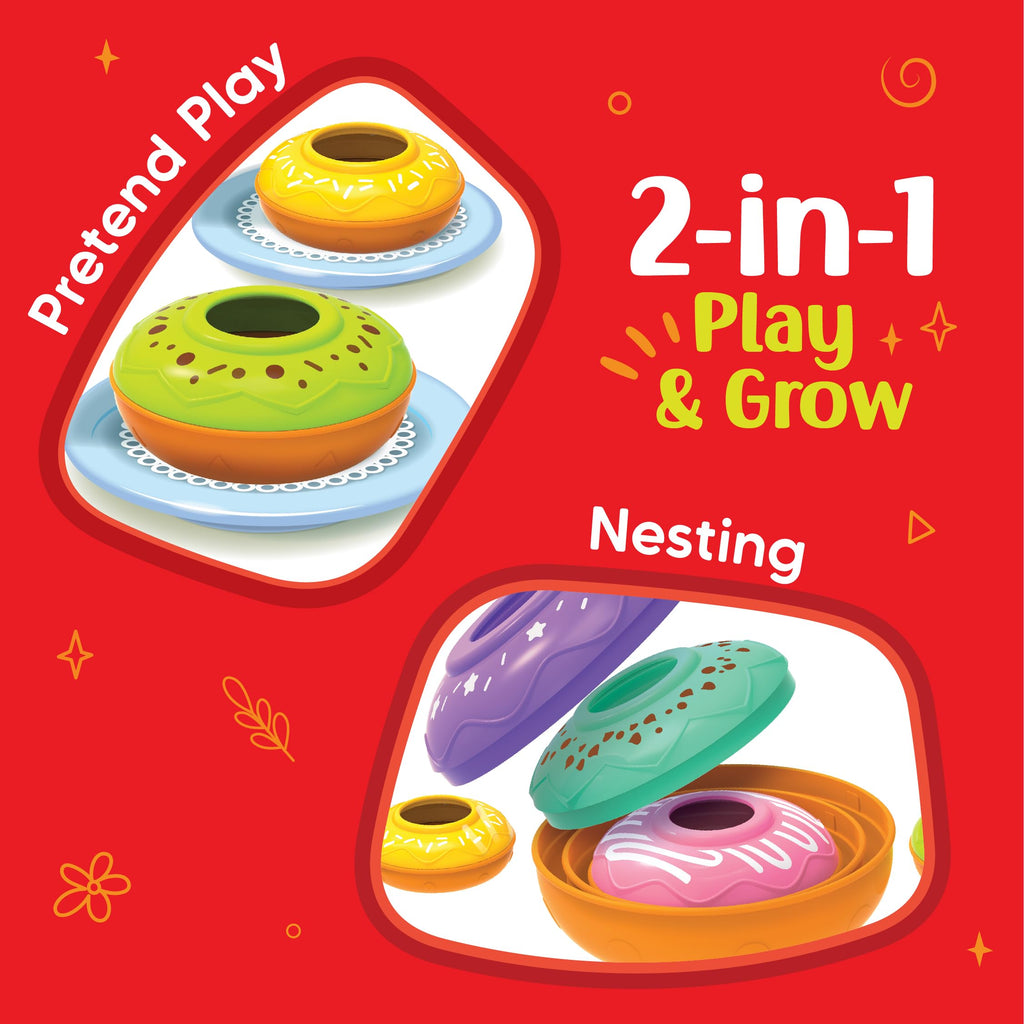 Imagimake Nesting Doughnuts - 5 Stacking Toddler Pots for Pretend Play & Learning - 12+ Months