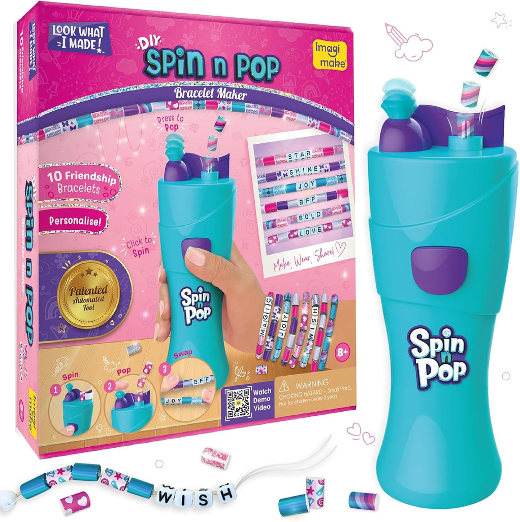 Imagimake Spin n Pop Bracelet Making Kit – DIY Friendship Bracelets for Ages 8-12, Makes 10 Bracelets with Electric Bead Maker