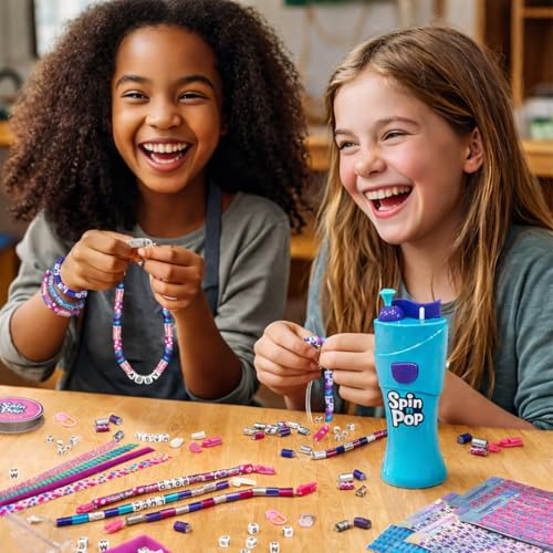 Imagimake Spin n Pop Bracelet Making Kit – DIY Friendship Bracelets for Ages 8-12, Makes 10 Bracelets with Electric Bead Maker
