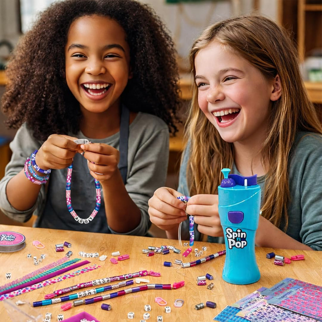 Imagimake Spin n Pop Bracelet Making Kit – DIY Friendship Bracelets for Ages 8-12, Makes 10 Bracelets with Electric Bead Maker