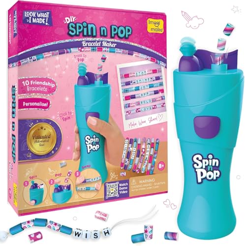 Imagimake Spin n Pop Bracelet Making Kit – DIY Friendship Bracelets for Ages 8-12, Makes 10 Bracelets with Electric Bead Maker