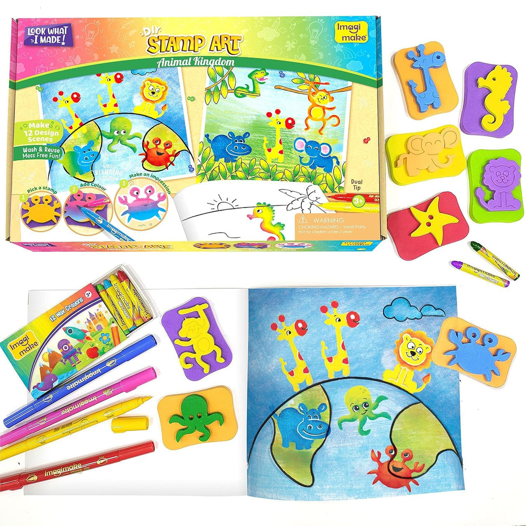 Imagimake Stamp Art Animal Kingdom - Mess-Free Stamping Craft Kit for Kids Ages 3-5