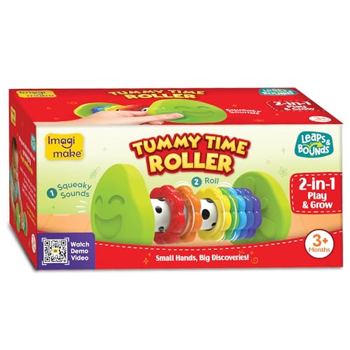 Imagimake Tummy Time Roller – 2-in-1 Baby Toy with Squeaky Sounds and 7 Textured Rings for 3+ Months