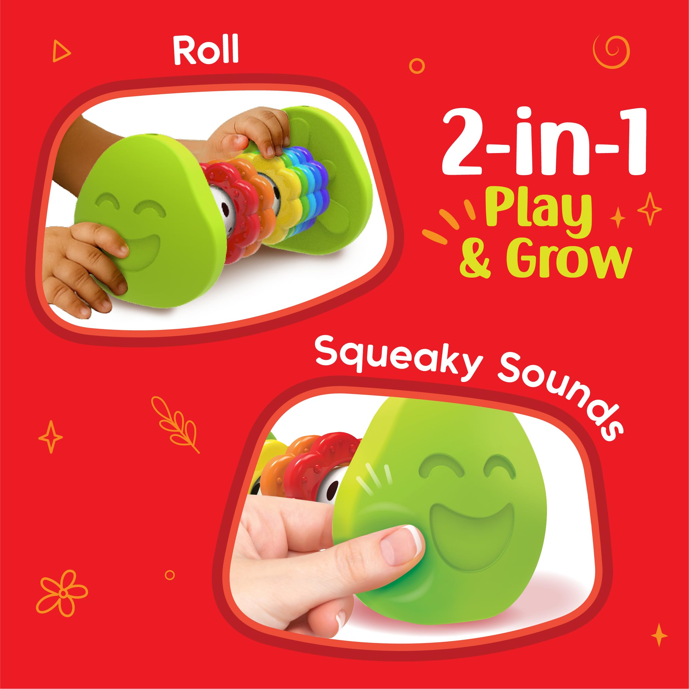 Imagimake Tummy Time Roller – 2-in-1 Baby Toy with Squeaky Sounds and 7 Textured Rings for 3+ Months