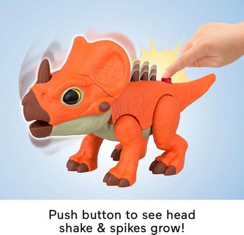 Imaginext Jurassic World Aquilops Dinosaur Action Figure – 7.75-Inch with Head Ram & Growing Spikes