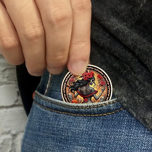 Imasoner Memento Mori Coin – Rose Skeleton Woman with Amor Fati & Memento Vivere, 3D Challenge Coin for Stoic Inspiration