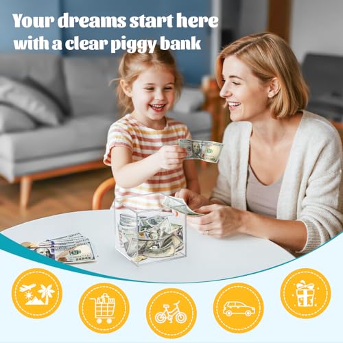 Imeepa Clear Acrylic Piggy Bank – Must-Break-to-Open Money Box for Cash and Coins (Small, 4.72 inches)
