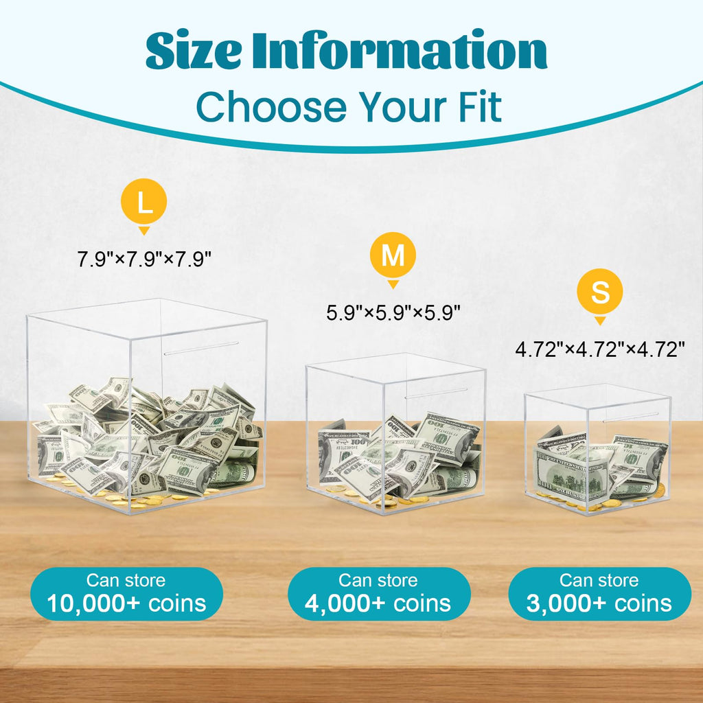 Imeepa Clear Acrylic Piggy Bank – Must-Break-to-Open Money Box for Cash and Coins (Small, 4.72 inches)