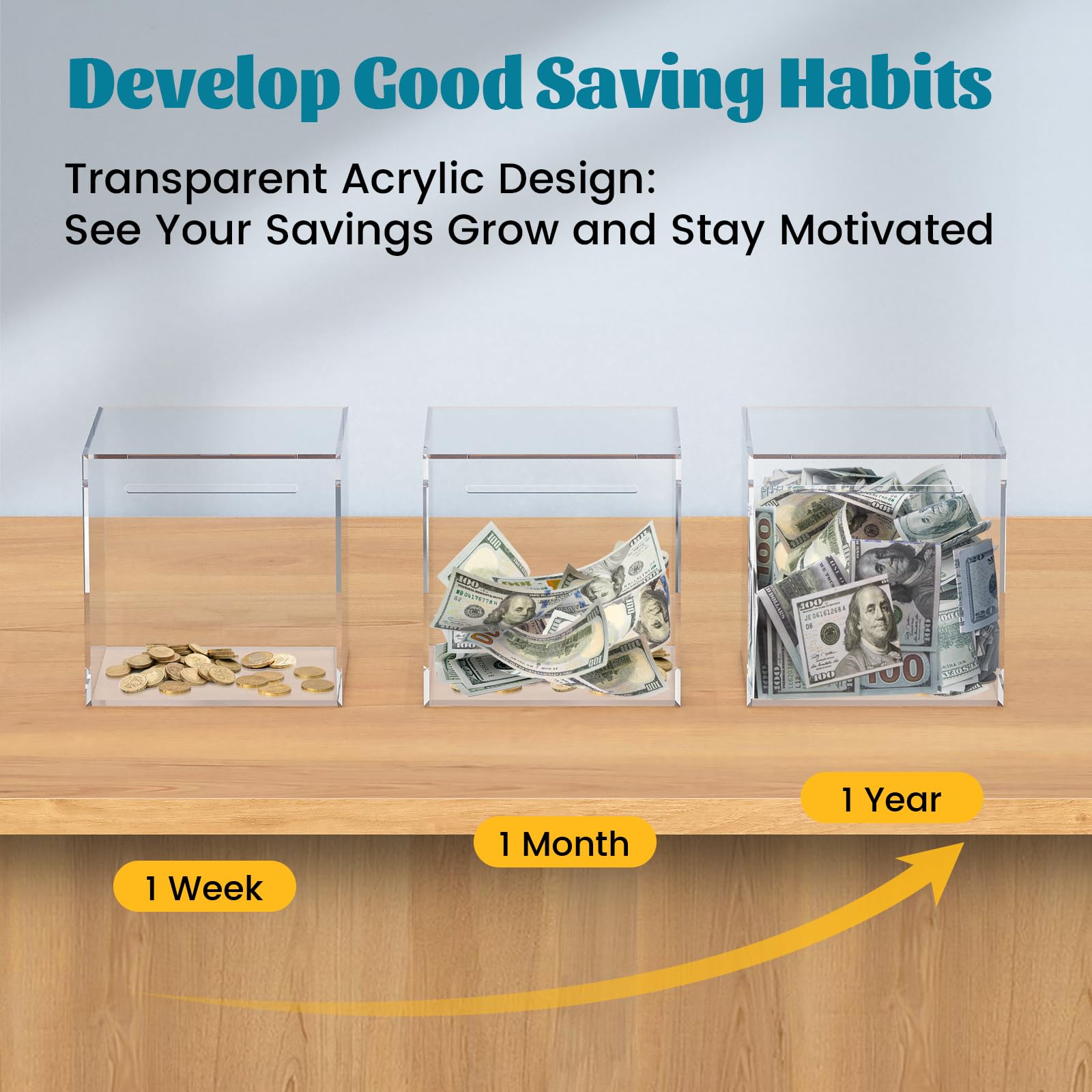 Imeepa Clear Acrylic Piggy Bank – Must-Break-to-Open Money Box for Cash and Coins (Small, 4.72 inches)