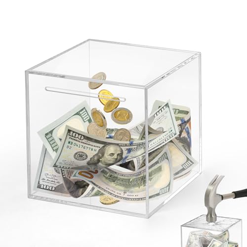 Imeepa Clear Acrylic Piggy Bank – Must-Break-to-Open Money Box for Cash and Coins (Small, 4.72 inches)