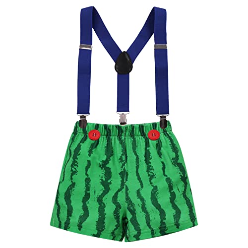 IMEKIS Baby Boy Melon Birthday Outfit Set - Romper, Suspenders, Bloomers & Hat for 1st 2nd Cake Smash
