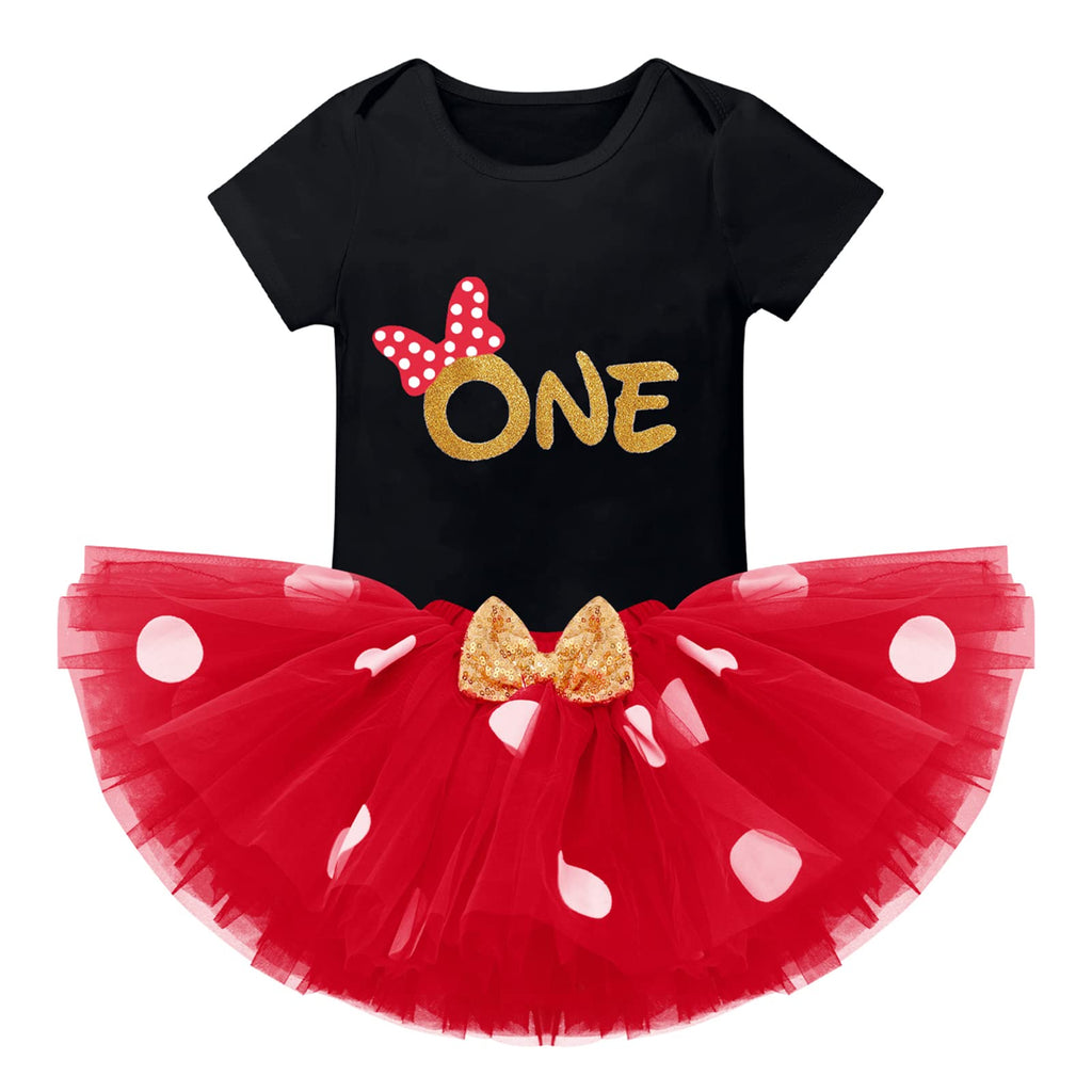 IMEKIS Baby Girls 1st Birthday Polka Dot Romper with Tutu Skirt and Mouse Ears Headband – Cake Smash Photo Shoot Costume