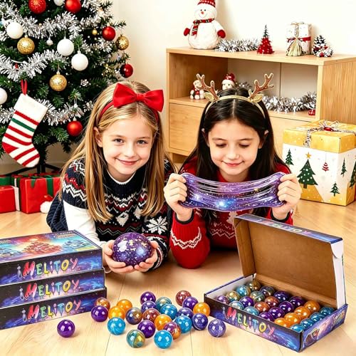 iMelitoy Galaxy Slime Balls 24-Pack: Non-Sticky, Stretchy, Mess-Free Starry Slime Party Favors for Kids and Adults