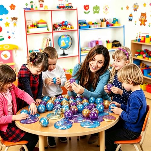 iMelitoy Galaxy Slime Balls 24-Pack: Non-Sticky, Stretchy, Mess-Free Starry Slime Party Favors for Kids and Adults