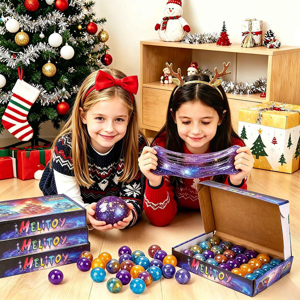iMelitoy Galaxy Slime Balls 24-Pack: Non-Sticky, Stretchy, Mess-Free Starry Slime Party Favors for Kids and Adults