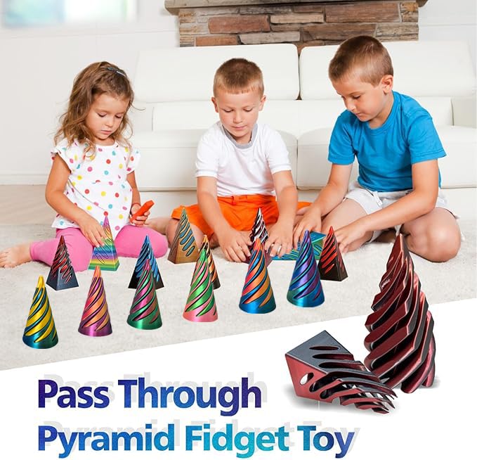 Impossible Cone Fidget Toy Set (6-Pack) – PLA 3D Printed Spiral & Pyramid Stress Relief Toys for Kids & Adults