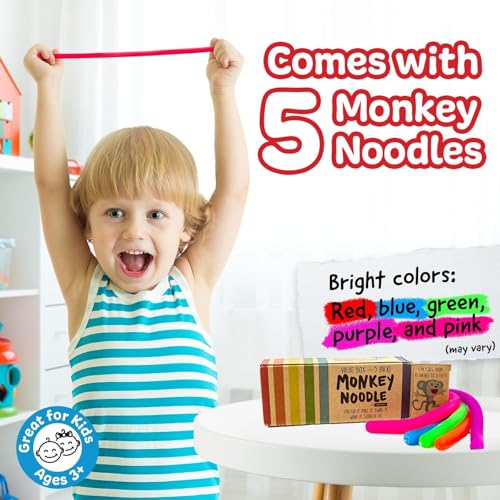 IMPREASA Monkey Noodles Fidget Toys - 5 Pack Stretchy Sensory Strings for Focus and Calm